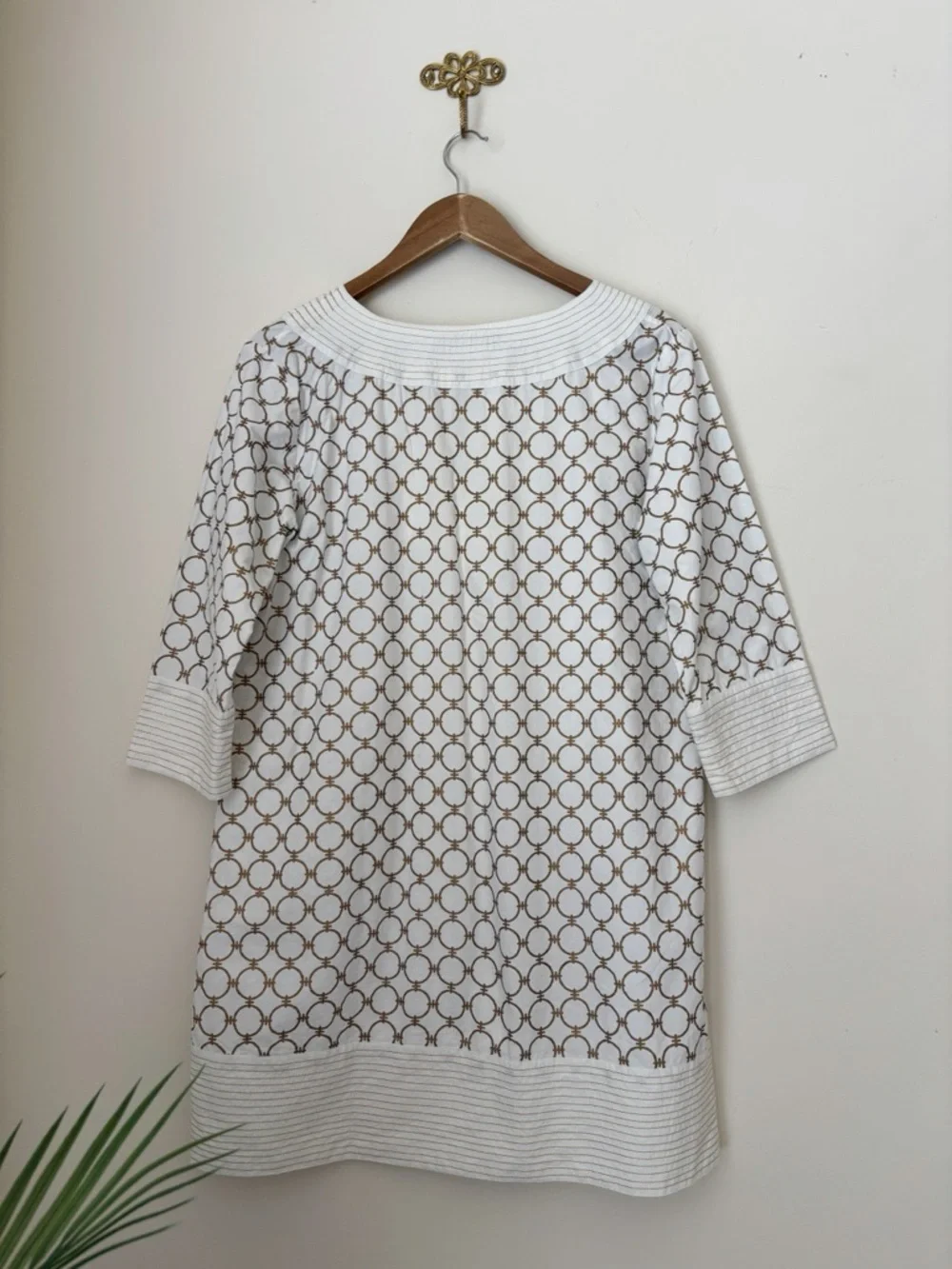 Gretchen Scott Ivory Metallic Gold Shift Dress Medium Summer Resortwear